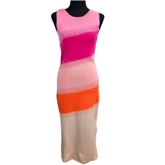 Caché Colorblock Knit Midi Dress Ombre Gradient Bodycon Resort Vacation XS - Picture 2 of 14